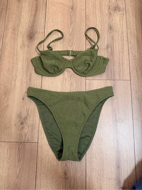 Abercrombie & Fitch Olive Green Textured Bikini Set